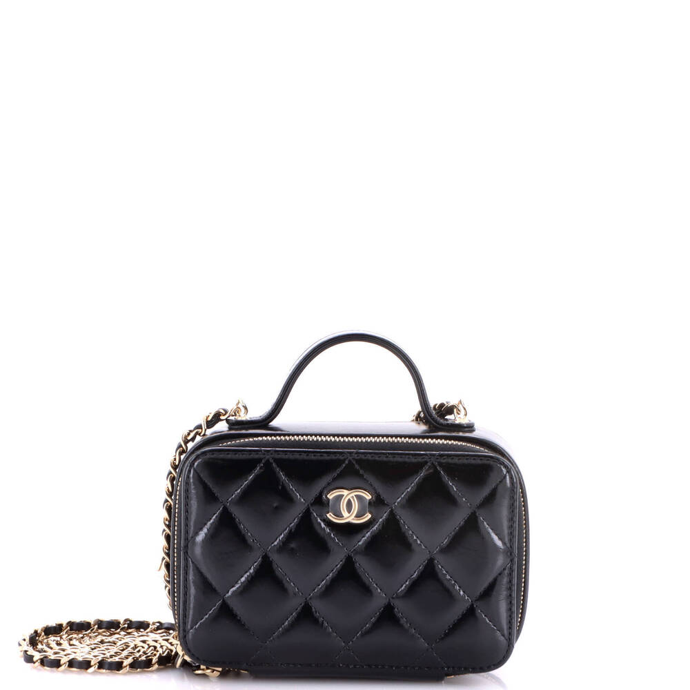 Chanel Mini Double Zip CC Vanity Case Quilted Shiny Lambskin